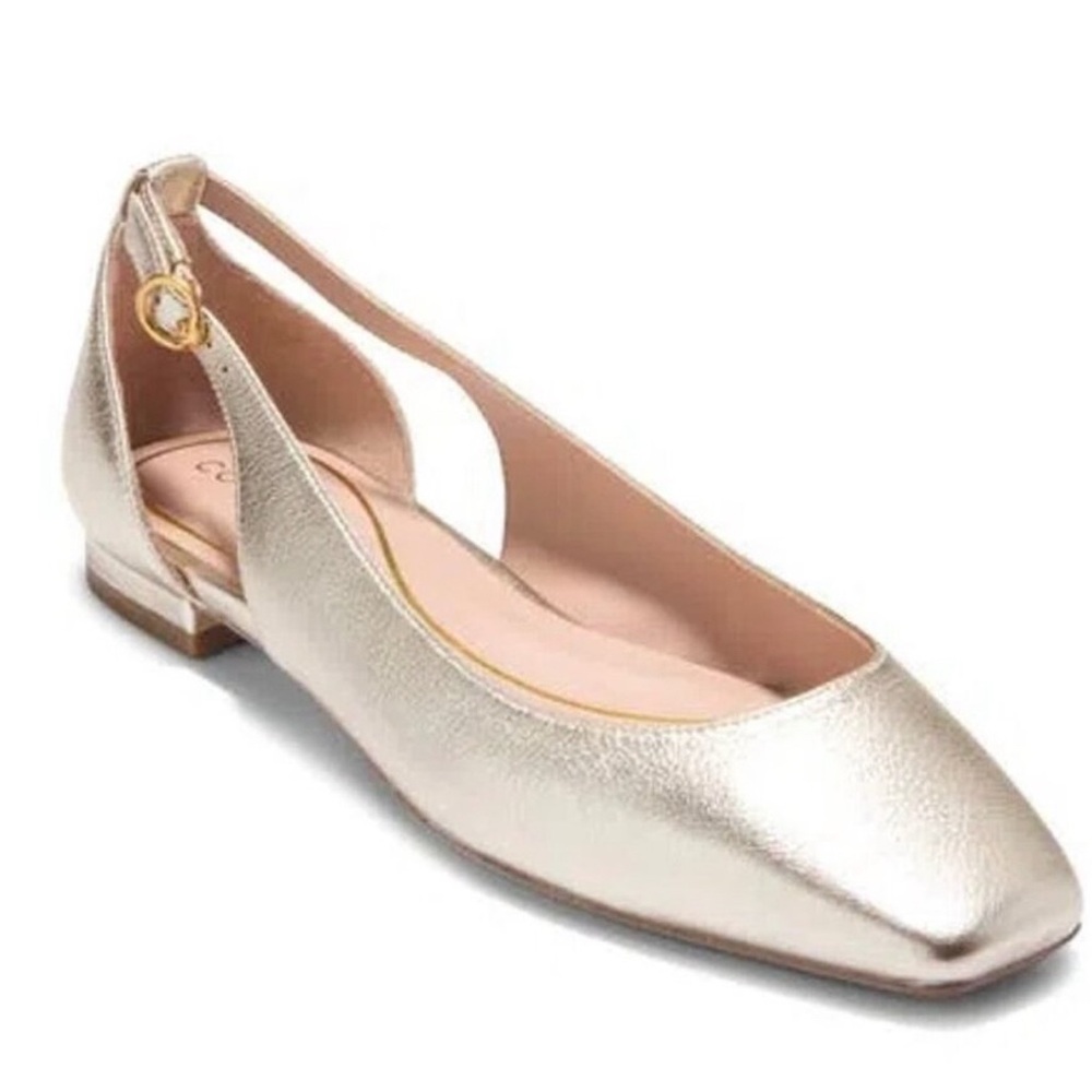 Cole Haan “Bria Cutout” Metallic Soft Gold Slingback Flats